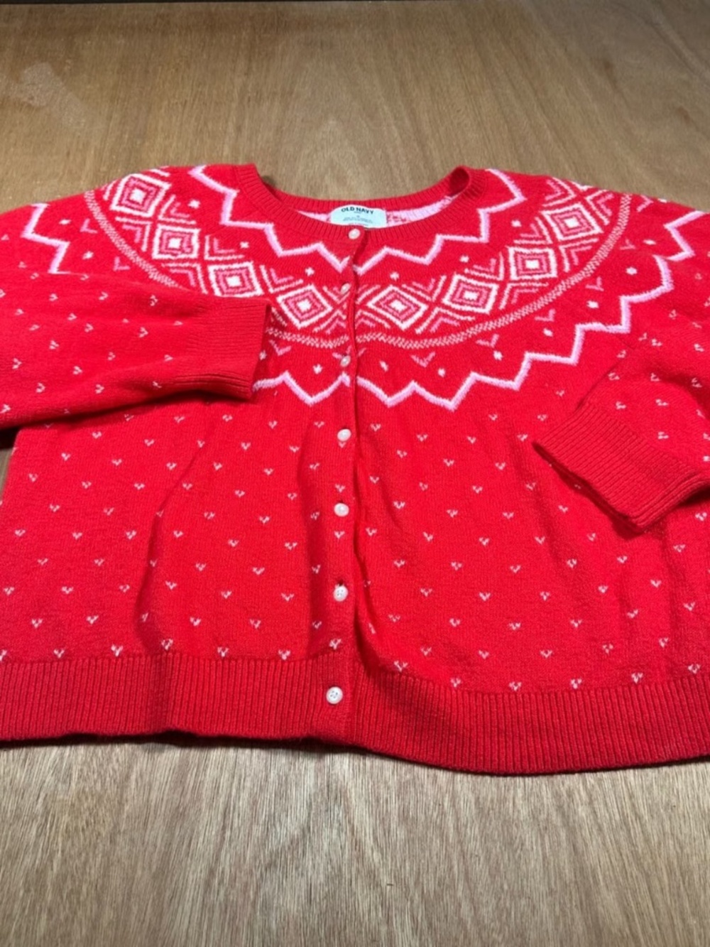 Old Navy | SoSoft Cardigan | Red Fair Isle | XL | Knit Warm Holiday Sweater
